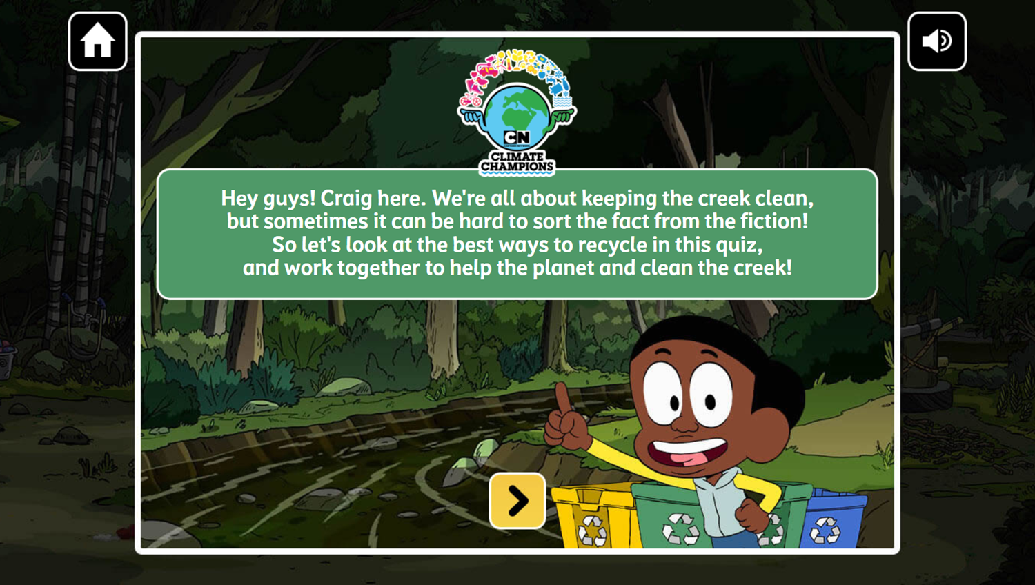 Craig of the Creek Recycling Mythbusters Game Introduction Screenshot.