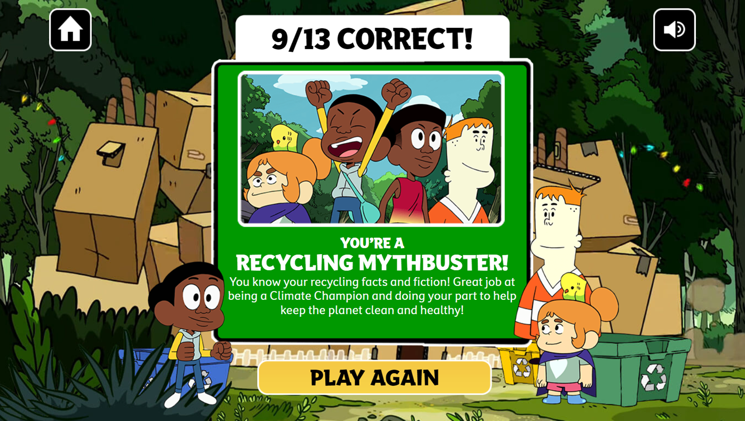 Craig of the Creek Recycling Mythbusters Game Result Screenshot.