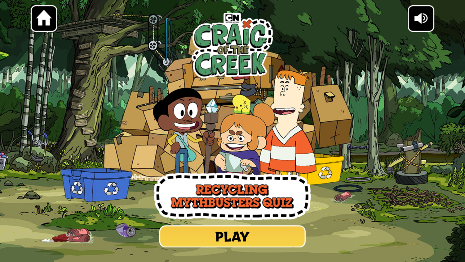 Craig of the Creek Recycling Mythbusters Game Welcome Screen Screenshot.