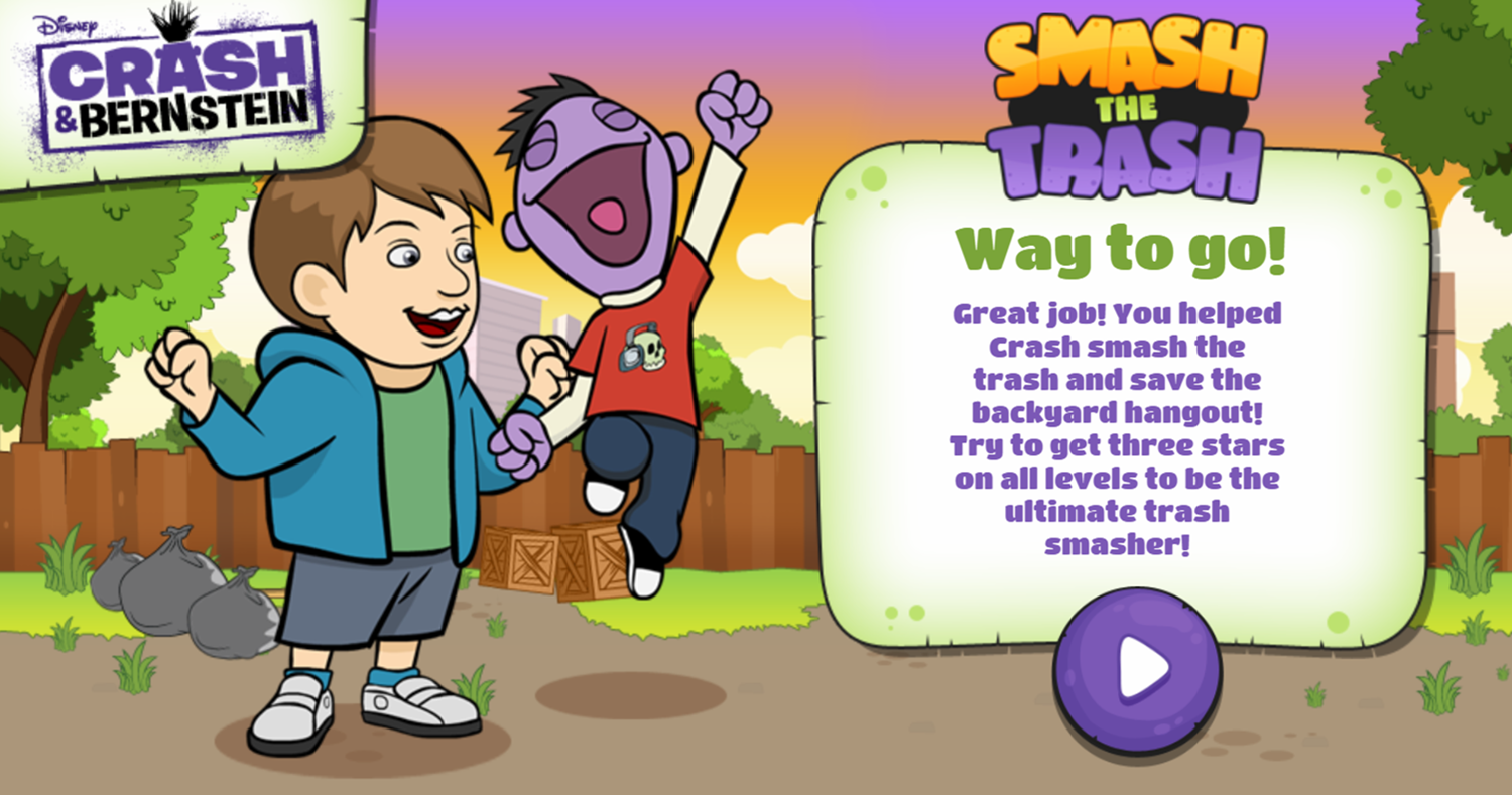 Crash & Bernstein Smash The Trash Game Complete Screen Screenshot.