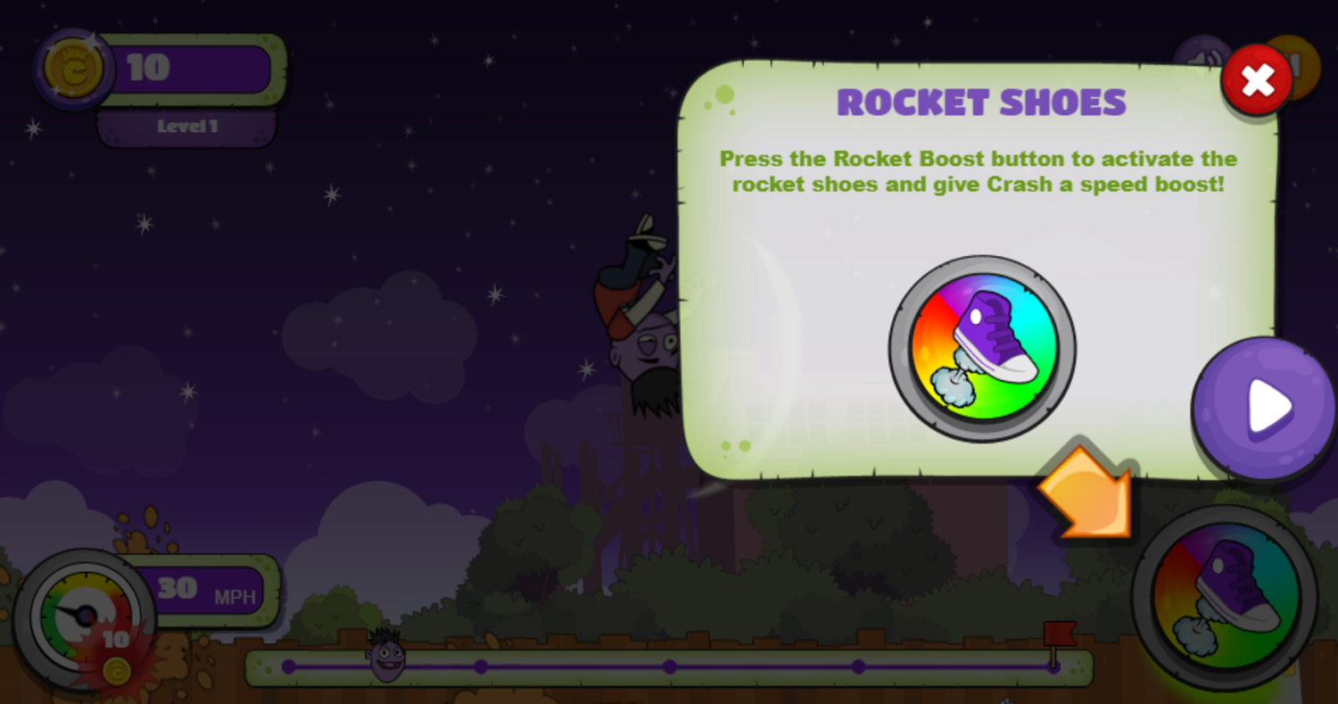 Crash & Bernstein Smash The Trash Game Rocket Shoes Screenshot.