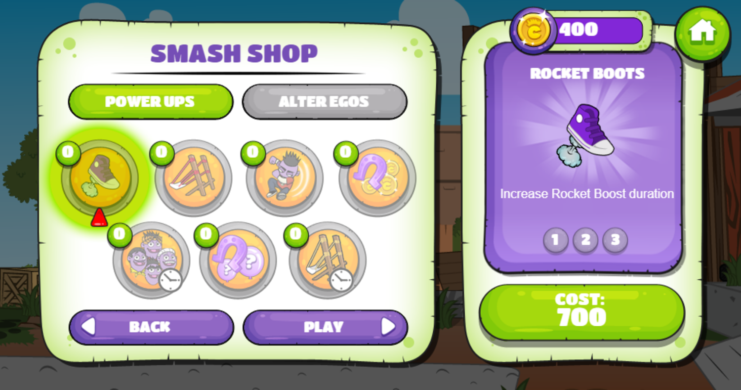 Crash & Bernstein Smash The Trash Game Upgrade Shop Screenshot.