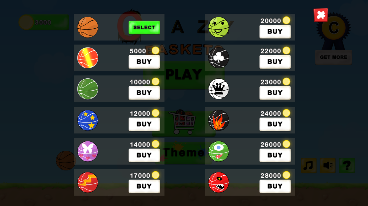 Crazy Baskets Game Ball Shop Screen Screenshot.