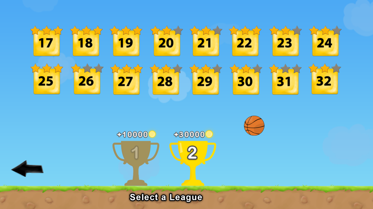 Crazy Baskets Game Level Select Screen Screenshot.
