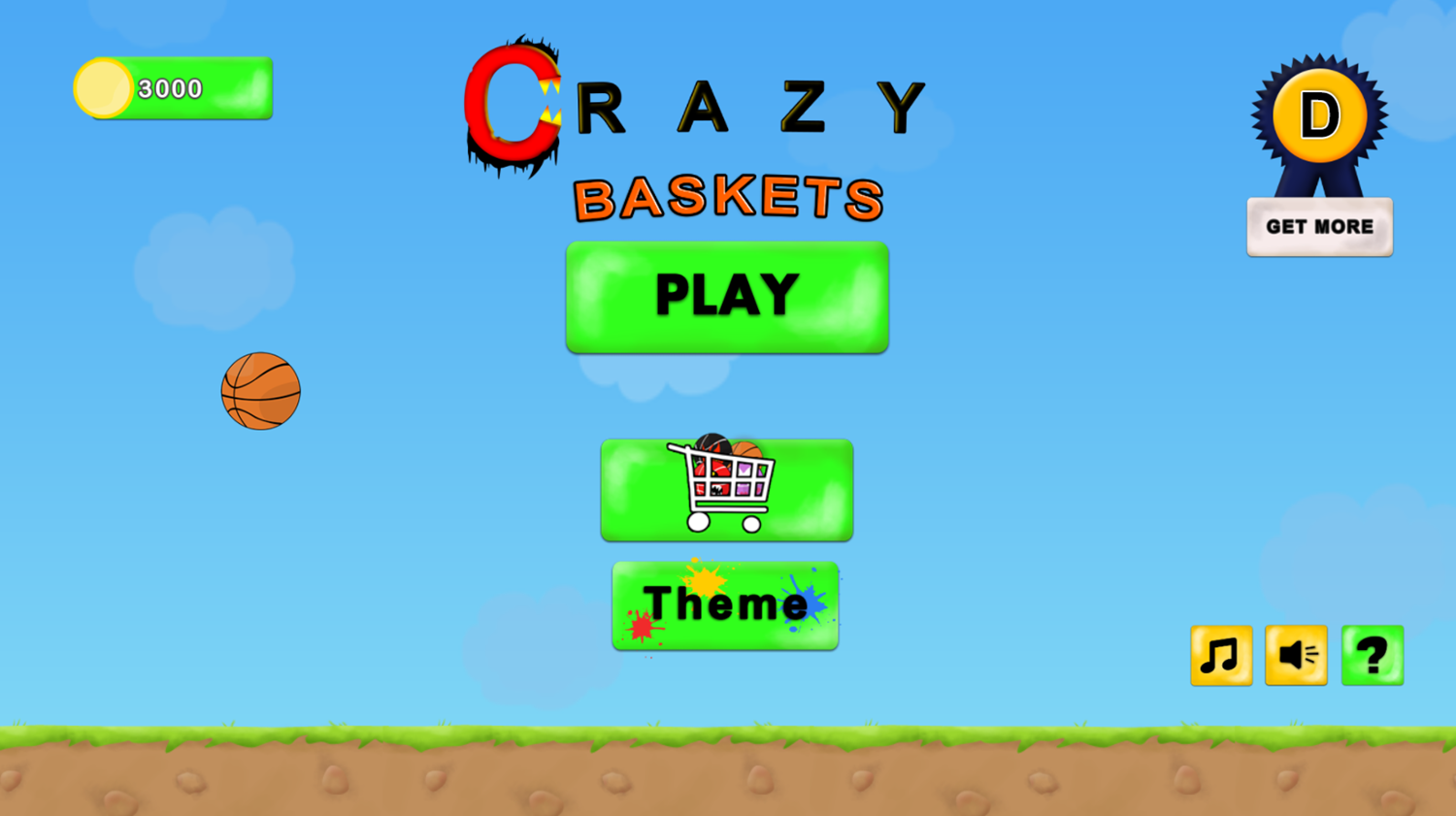Crazy Baskets Game Welcome Screen Screenshot.