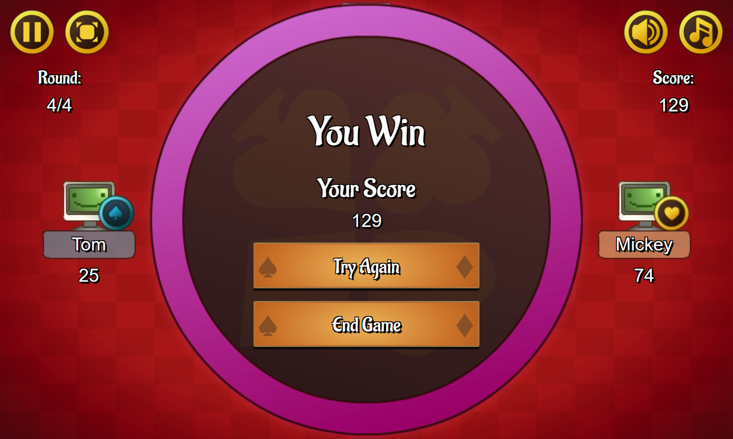 Crazy Eights Game Win Screenshot.