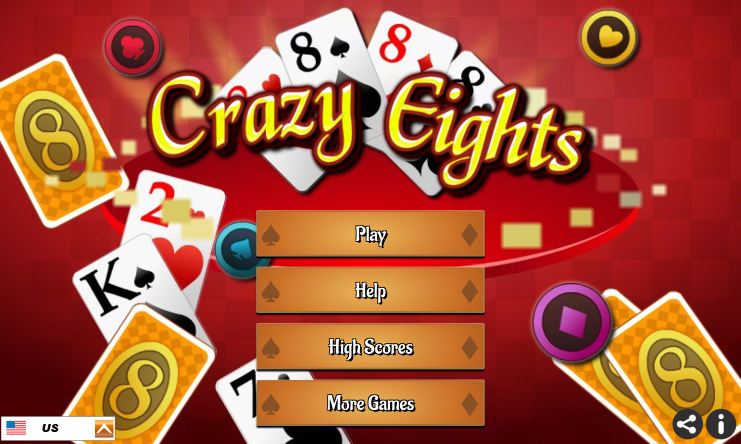 Crazy Eights Game Welcome Screen Screenshot.