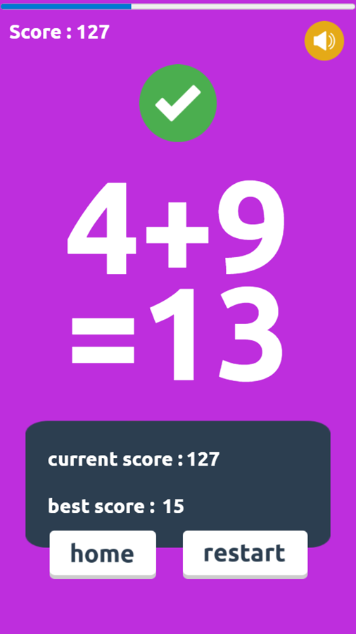 Crazy Math Game Score Screenshot.