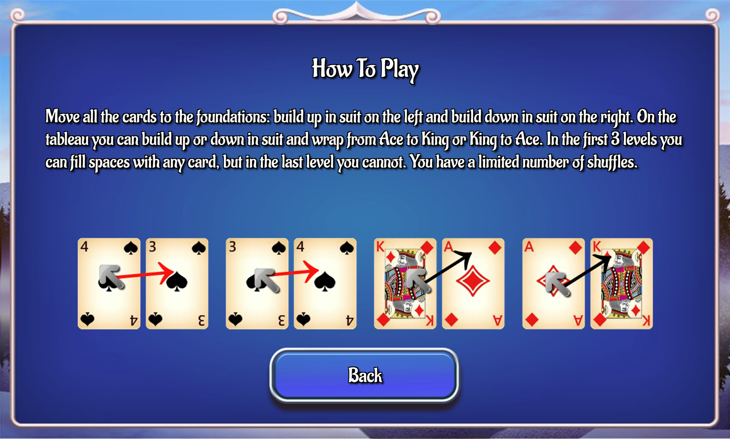 Crescent Solitaire Game How to Play Screen Screenshot.