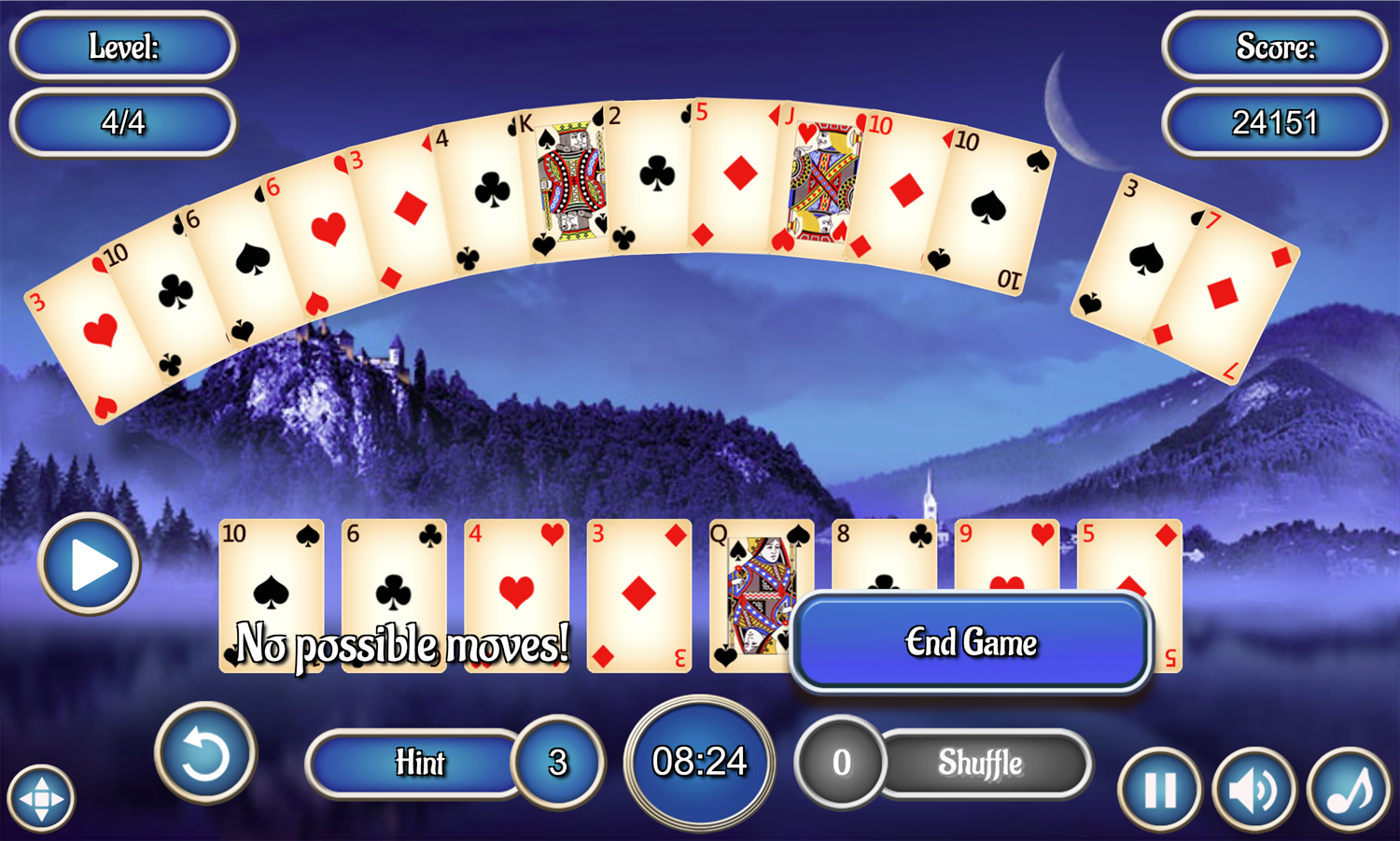 Crescent Solitaire Game No Possible Moves Screen Screenshot.