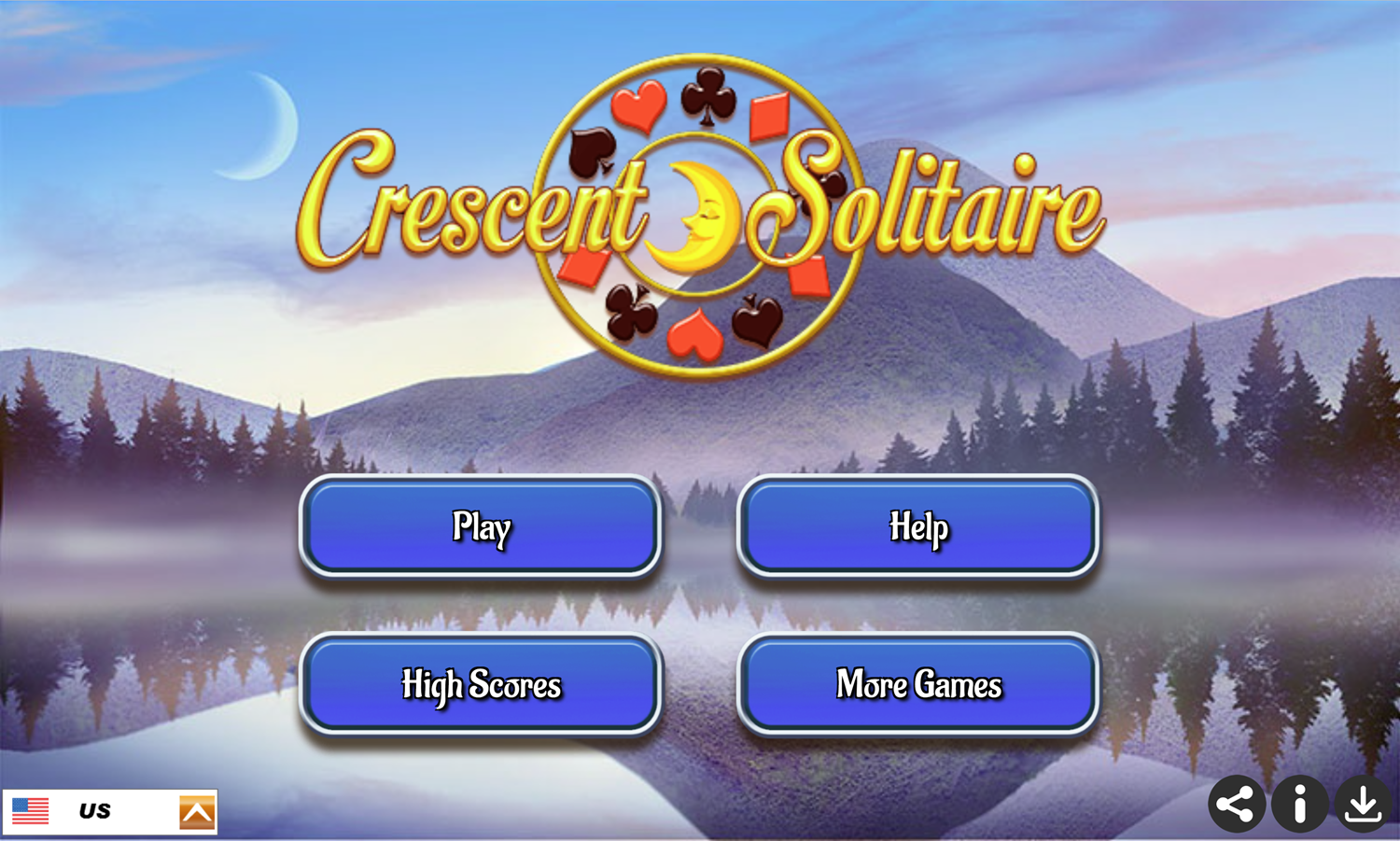 Crescent Solitaire Game Welcome Screen Screenshot.