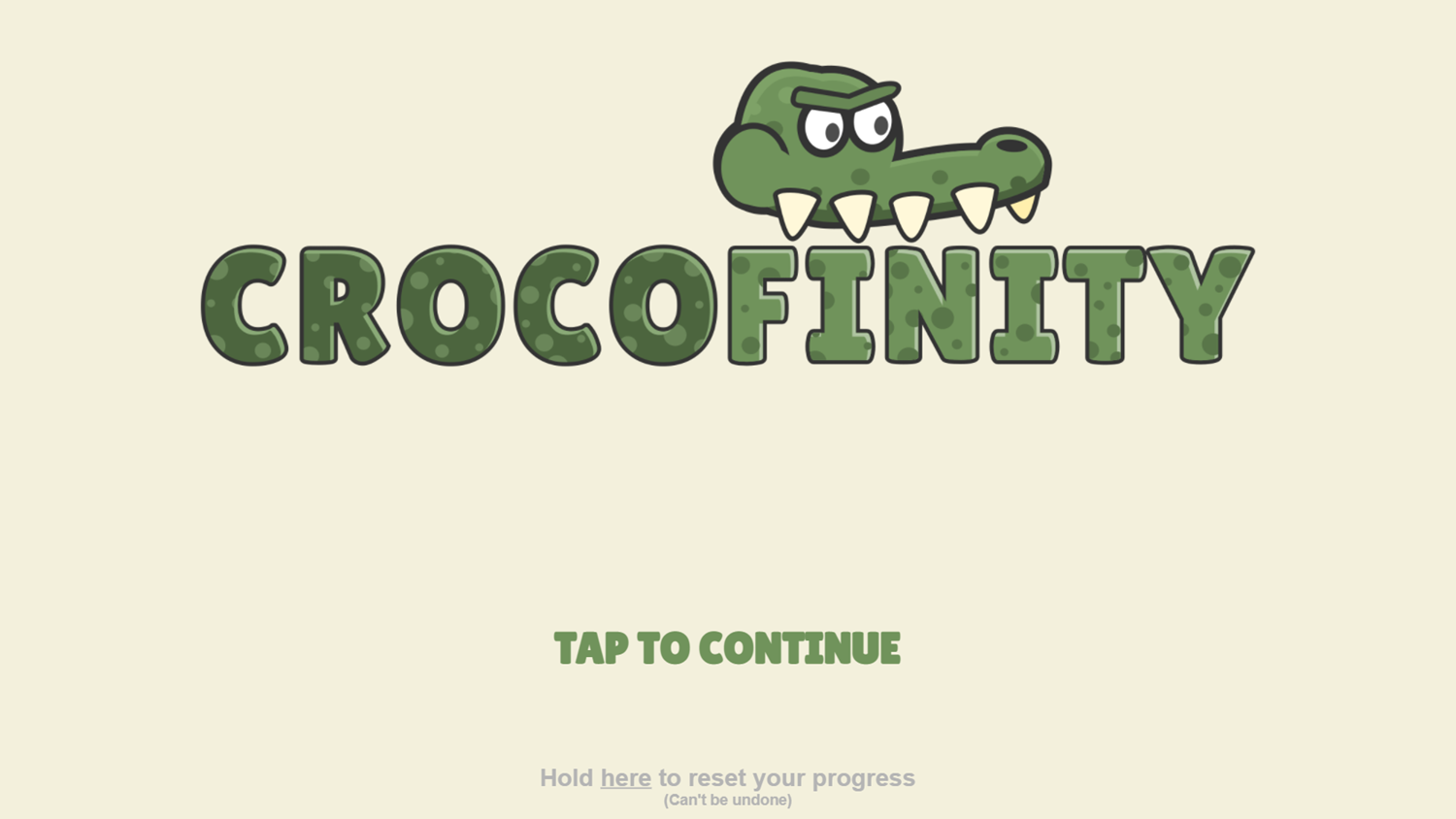 Crocofinity Game Welcome Screen Screenshot.