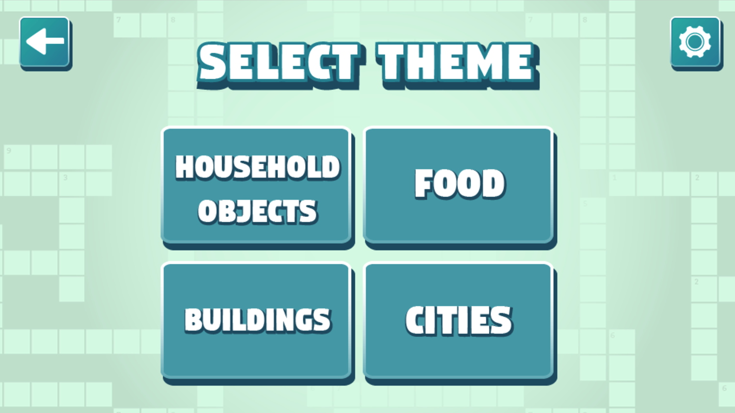 Crossword Casual Game Puzzle Theme Select Screen Screenshot.