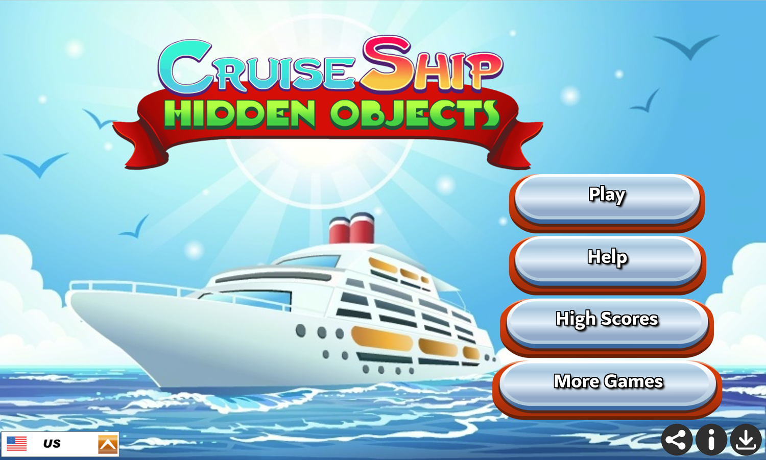 Cruise Ship Hidden Objects Game Welcome Screen Screenshot.