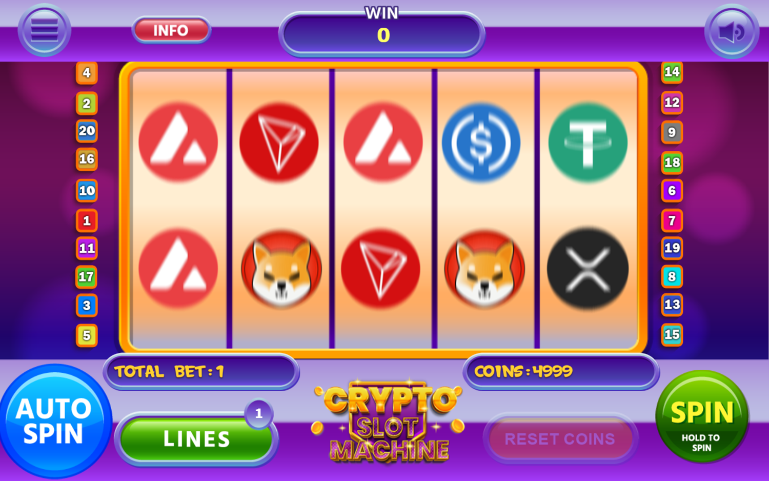 Crypto Slot Machine Game First Spin Screenshot.