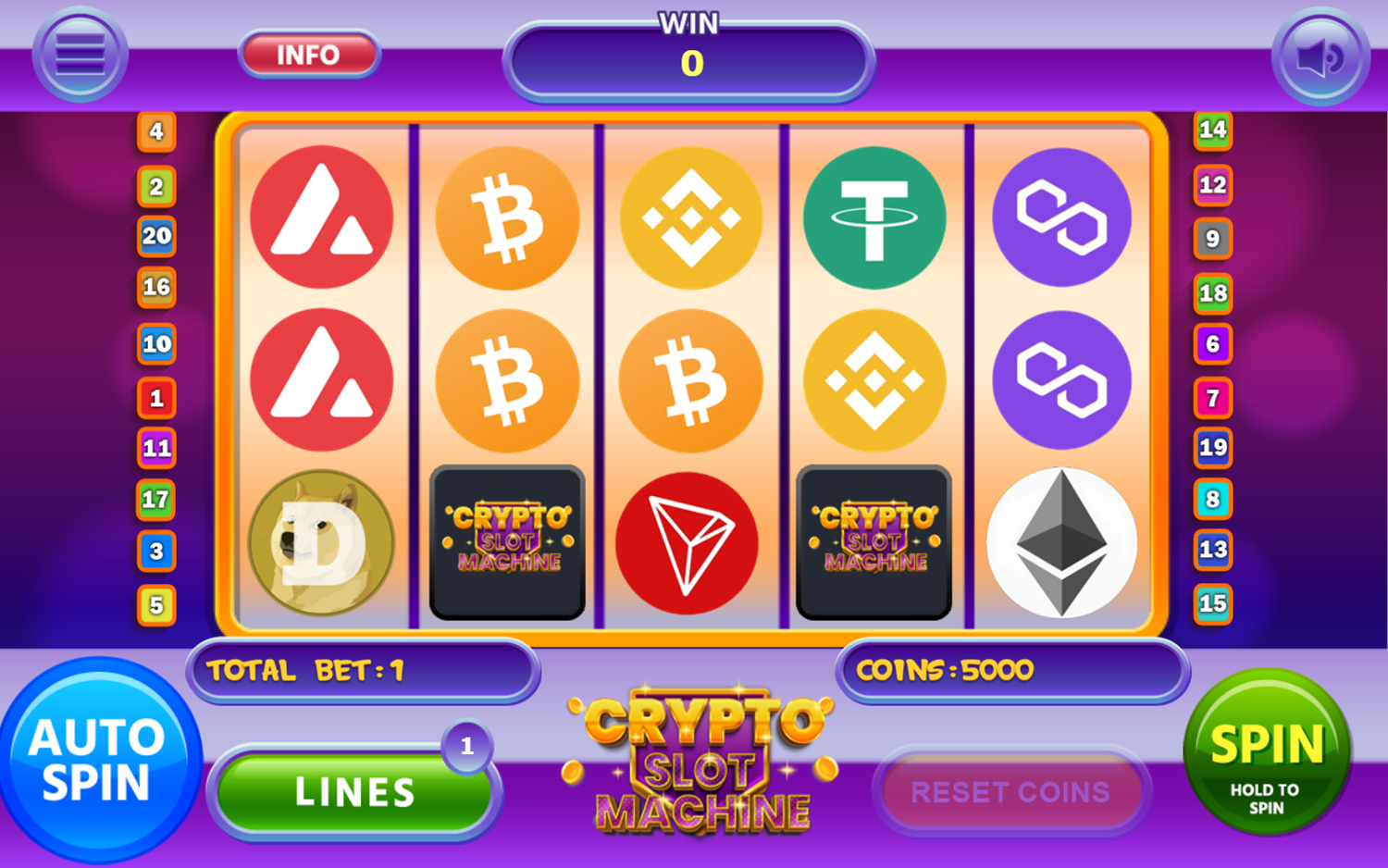 Crypto Slot Machine Game Start Screenshot.