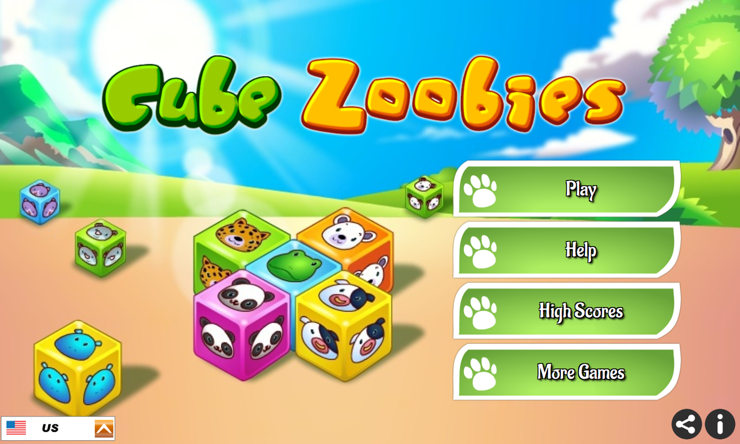 Cube Zoobies Game Welcome Screen Screenshot.