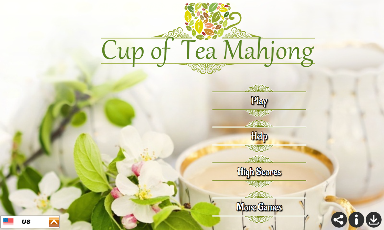 Cup of Tea Mahjong Game Welcome Screen Screenshot.