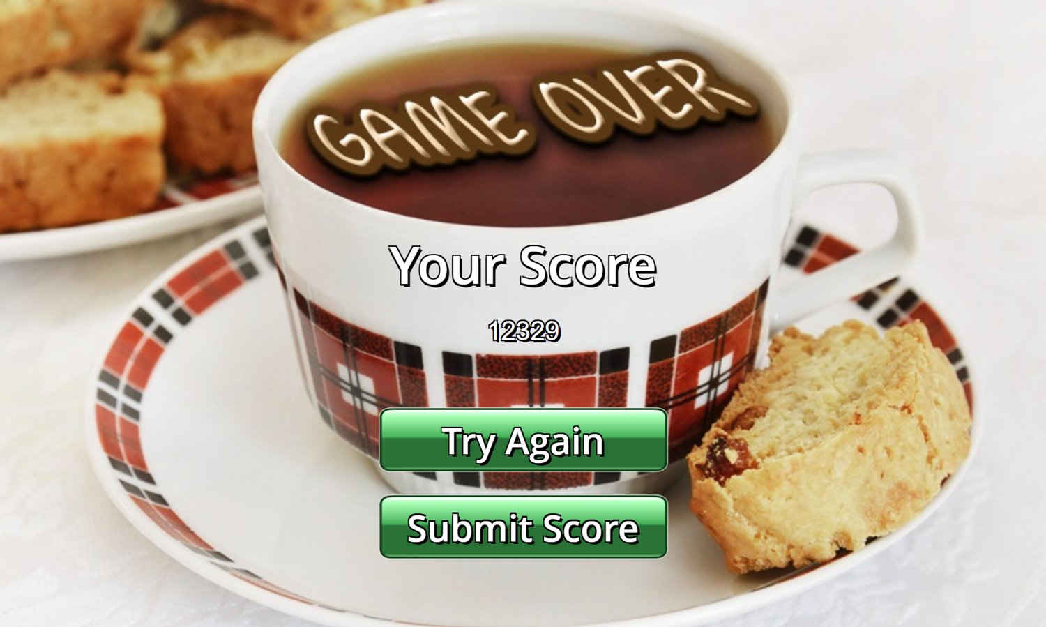 Cup of Tea Solitaire Game Over Screen Screenshot.