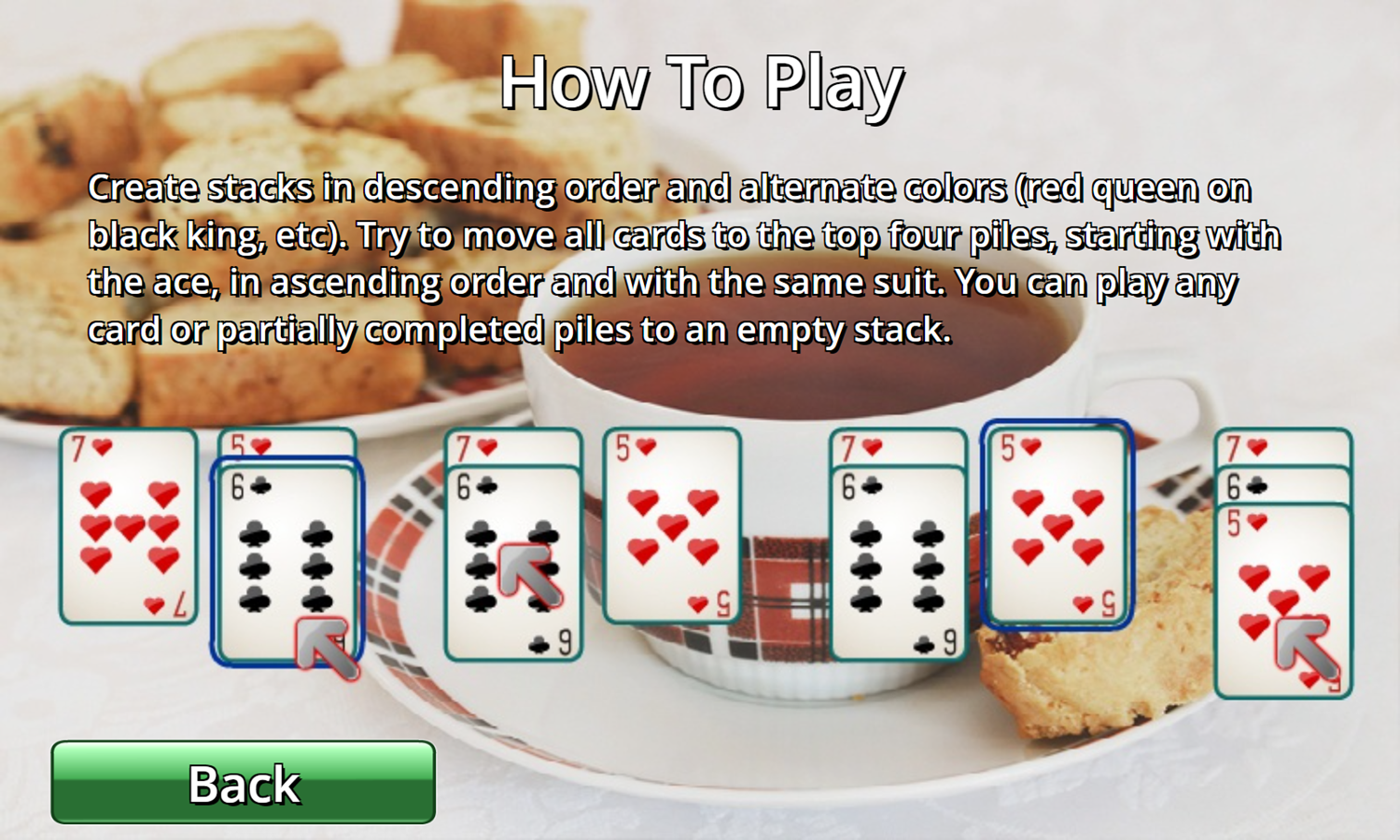 Cup of Tea Solitaire Game How To Play Screenshot.