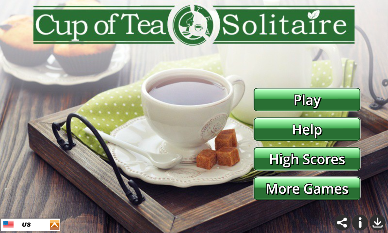 Cup of Tea Solitaire Game Welcome Screen Screenshot.