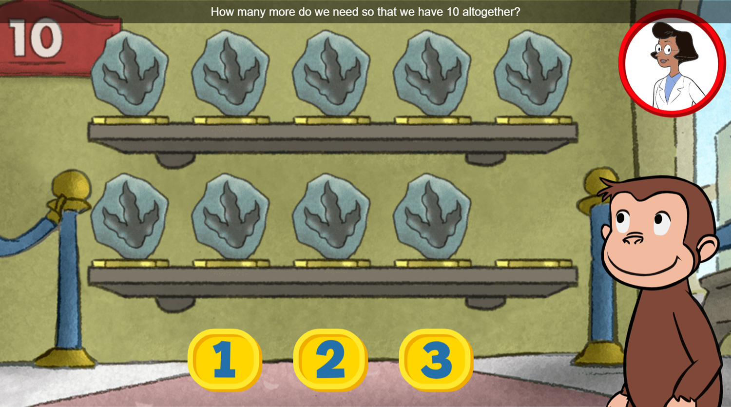 Curious George Museum of Tens Game Pick Answer Screenshot.