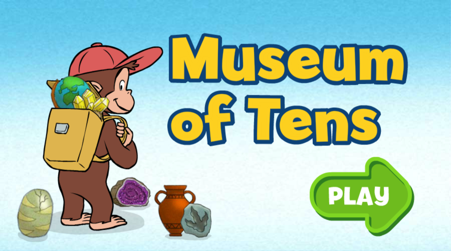 Curious George Museum of Tens Game Welcome Screen Screenshot.