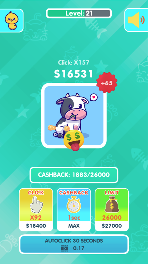 Cute Animal Cards Game Clicking Cow Screenshot.