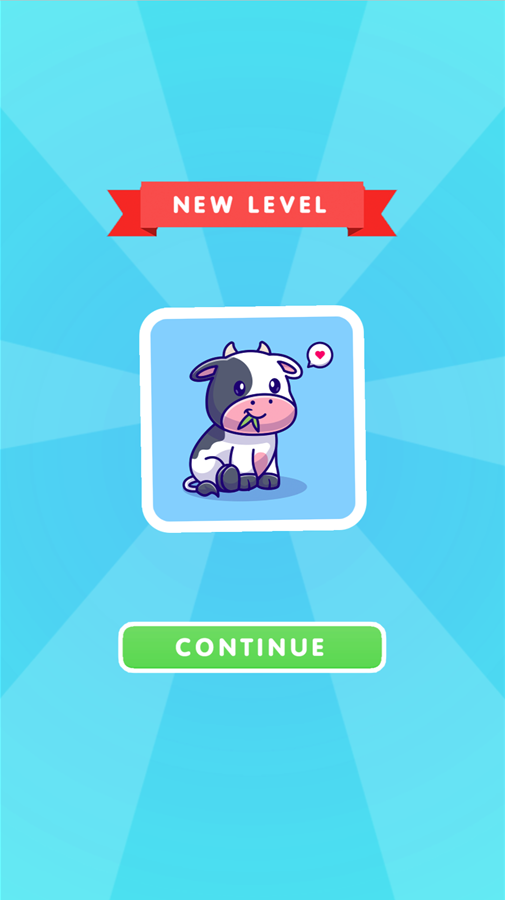 Cute Animal Cards Game New Level Screen Screenshot.