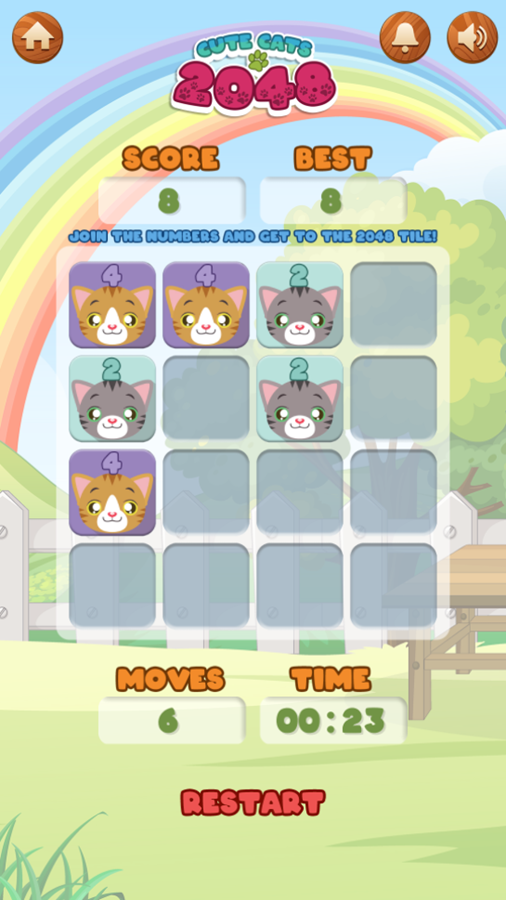 Cute Cats 2048 Game Play Screenshot.