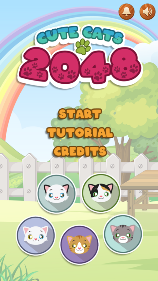 Cute Cats 2048 Game Welcome Screen Screenshot.