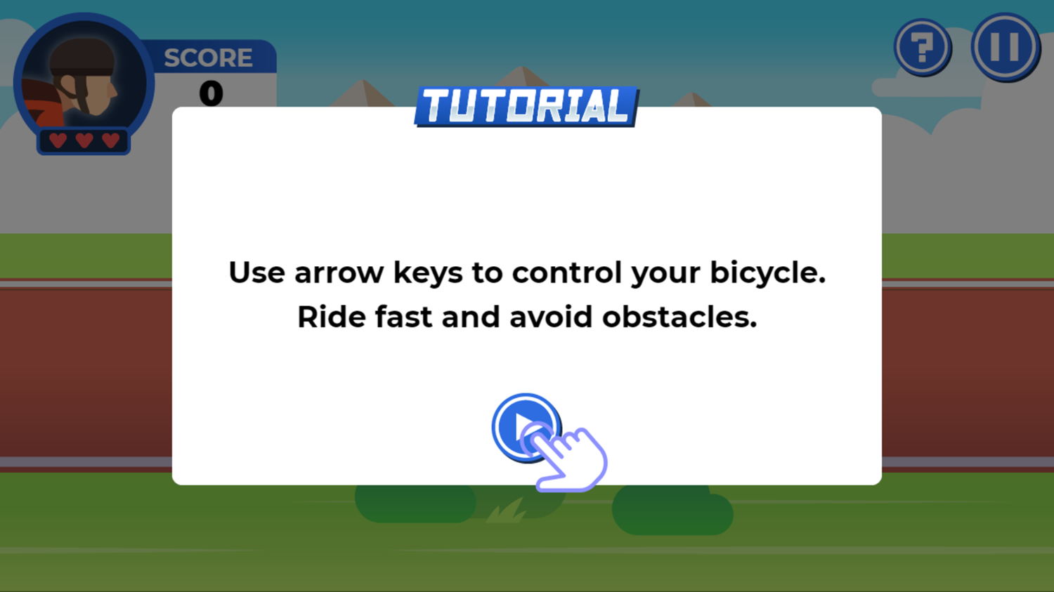 Cycling Hero Game Tutorial Screenshot.