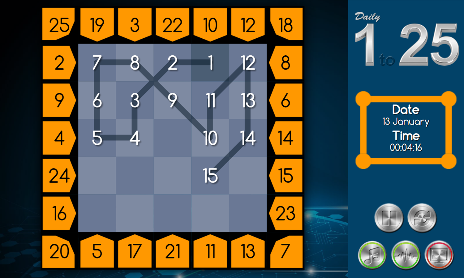 Daily 1 to 25 Game Play Screenshot.