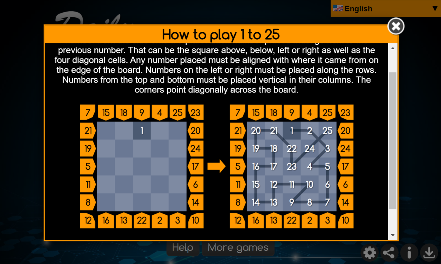 Daily 1 to 25 Game How To Play Screenshot.