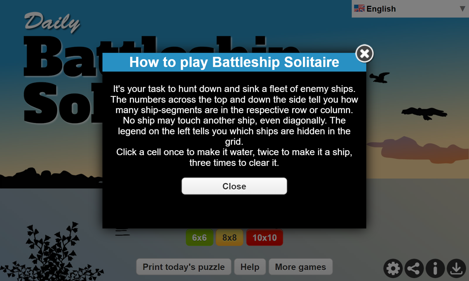 Daily Battleship Solitaire Game How To Play Screenshot.
