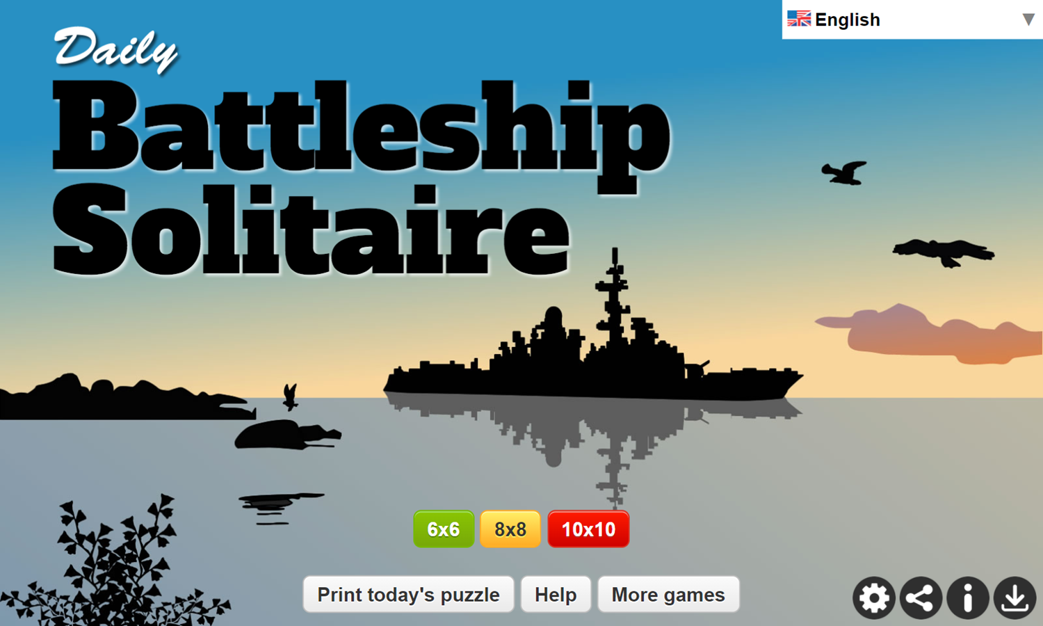 Daily Battleship Solitaire Game Welcome Screen Screenshot.