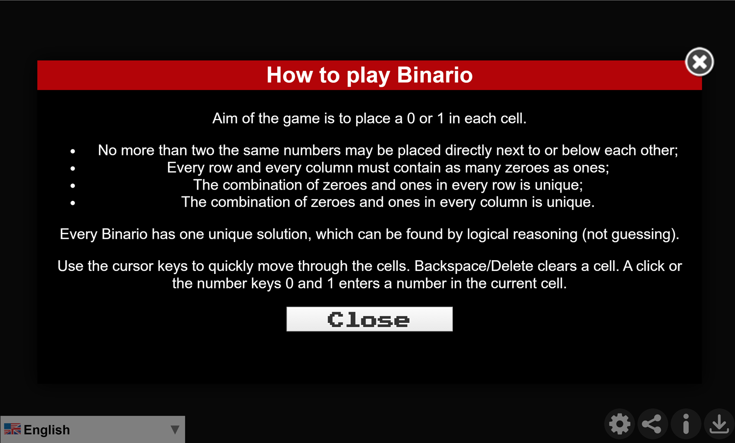 Daily Binario Game How To Play Screenshot.