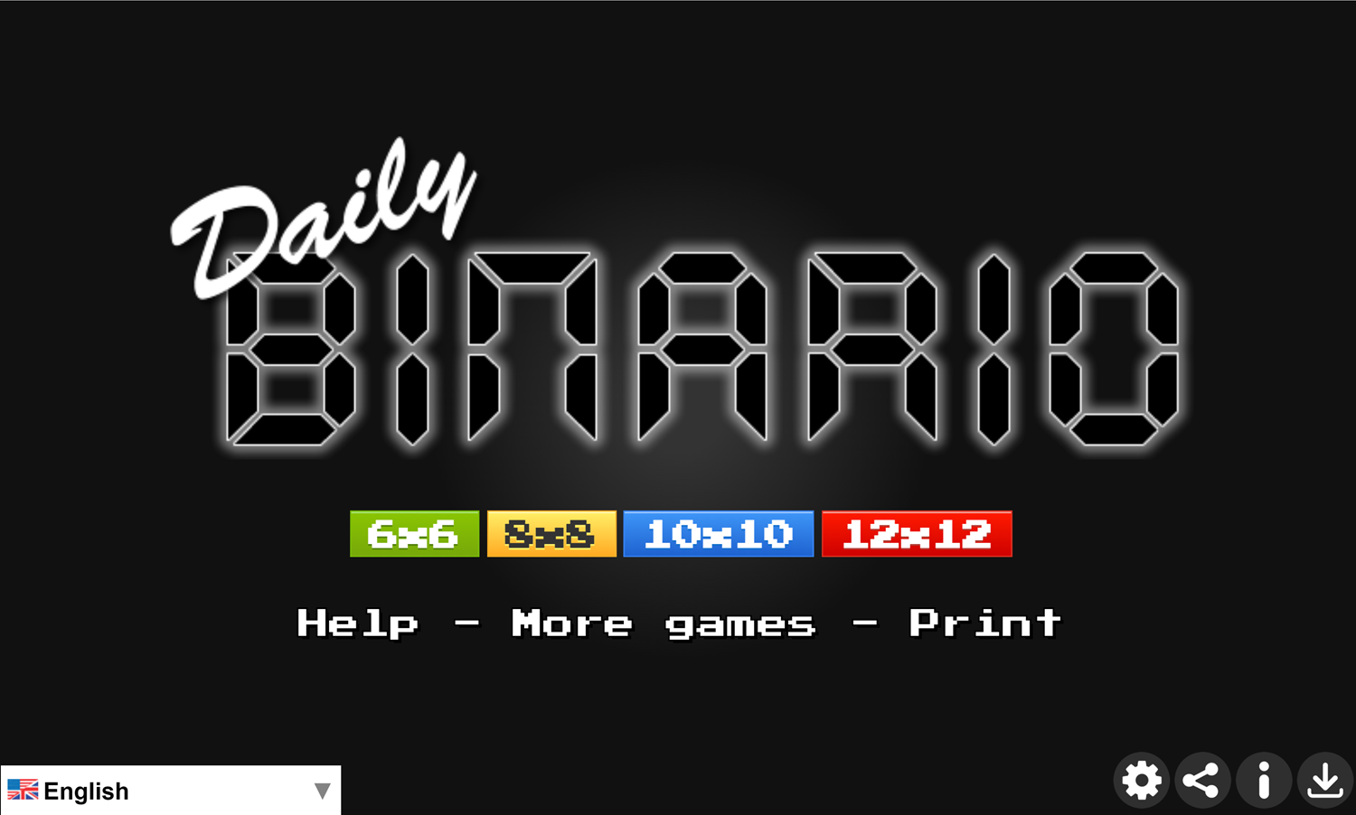 Daily Binario Game Welcome Screen Screenshot.