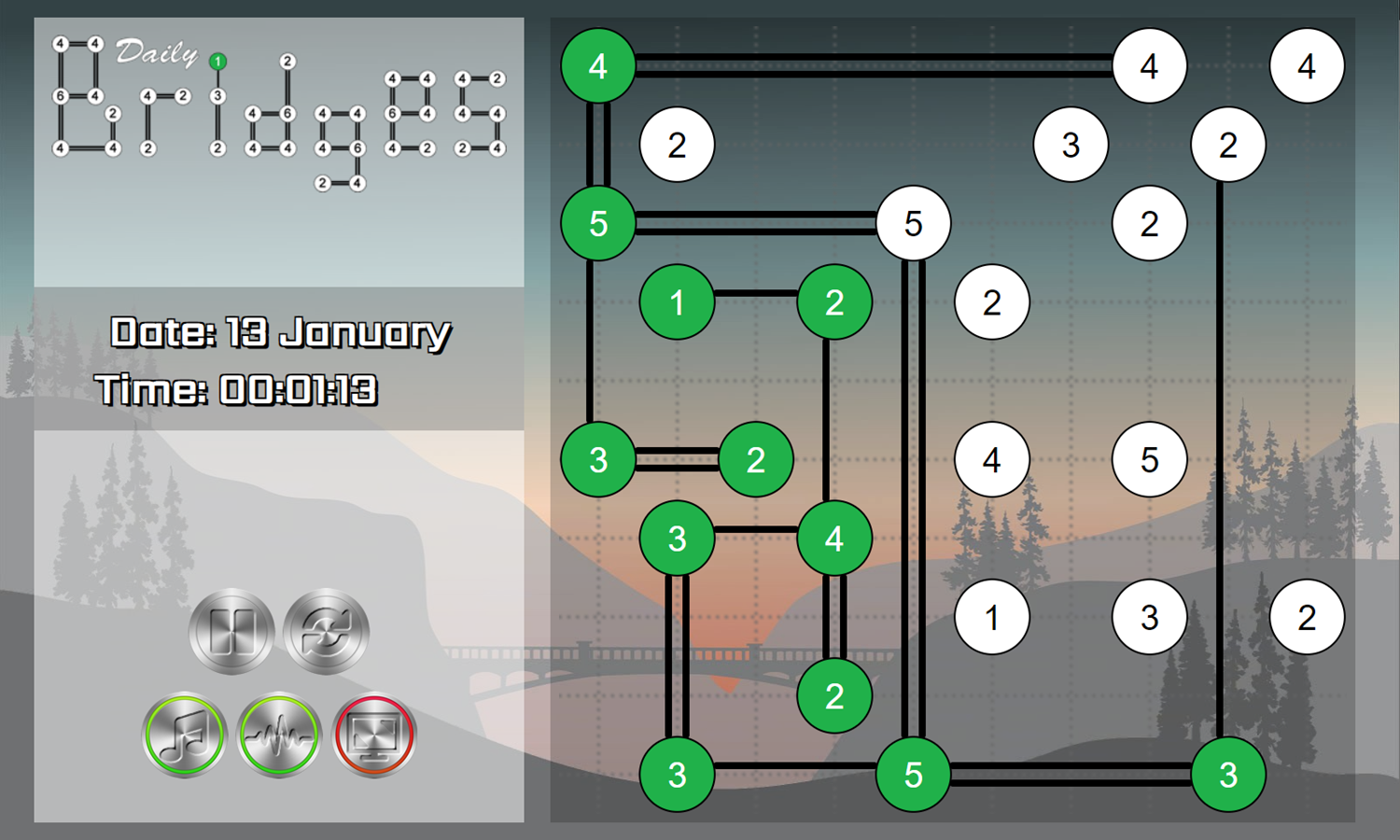 Daily Bridges Game Solve Puzzle Screenshot.