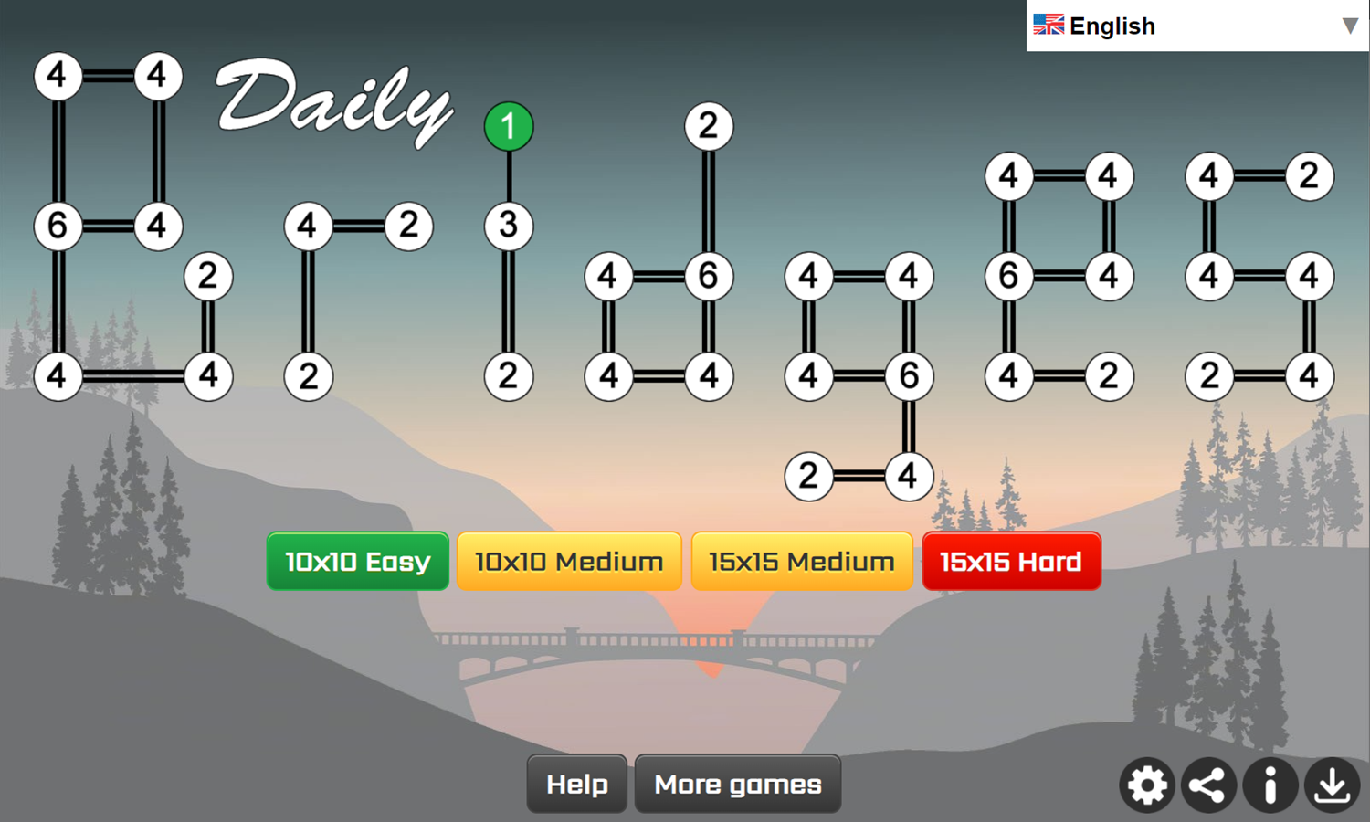 Daily Bridges Game Welcome Screen Screenshot.