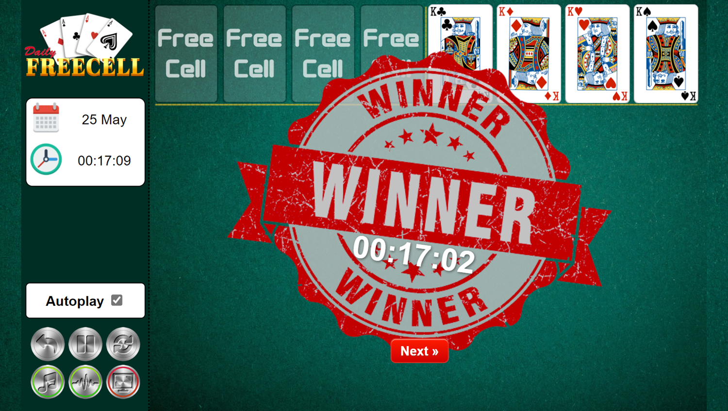 Daily Freecell Game Complete Screenshot.