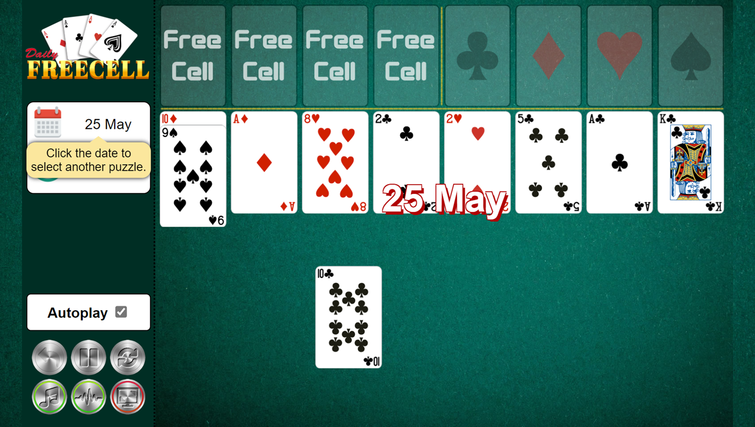 Daily Freecell Game Date Screenshot.