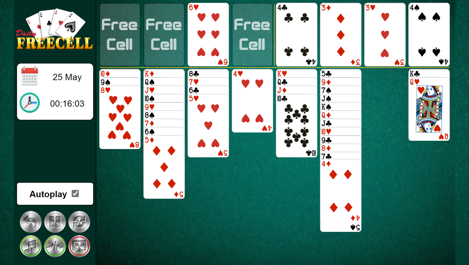 Daily Freecell Game Play Screenshot.