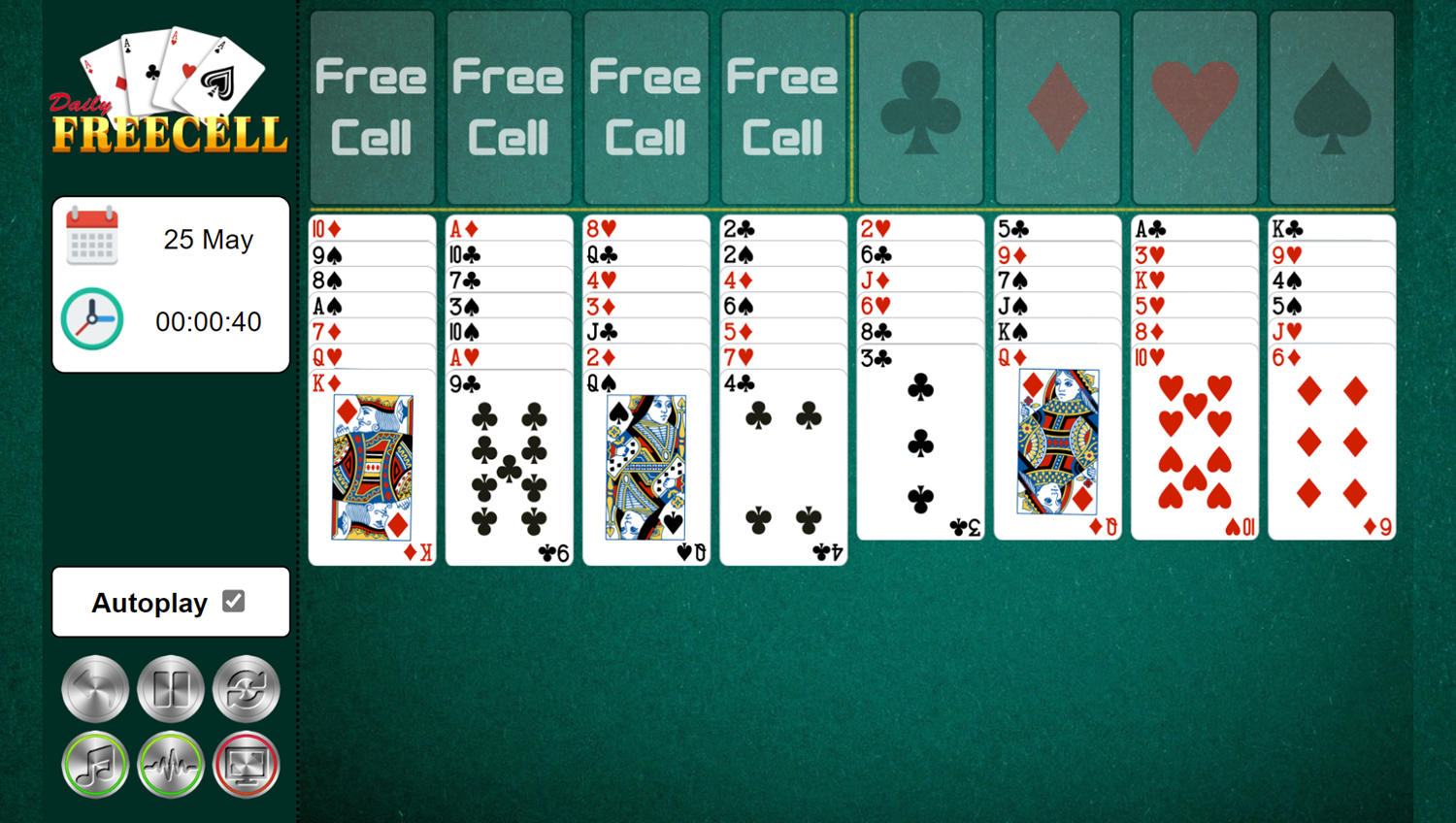 Daily Freecell Game Start Screenshot.