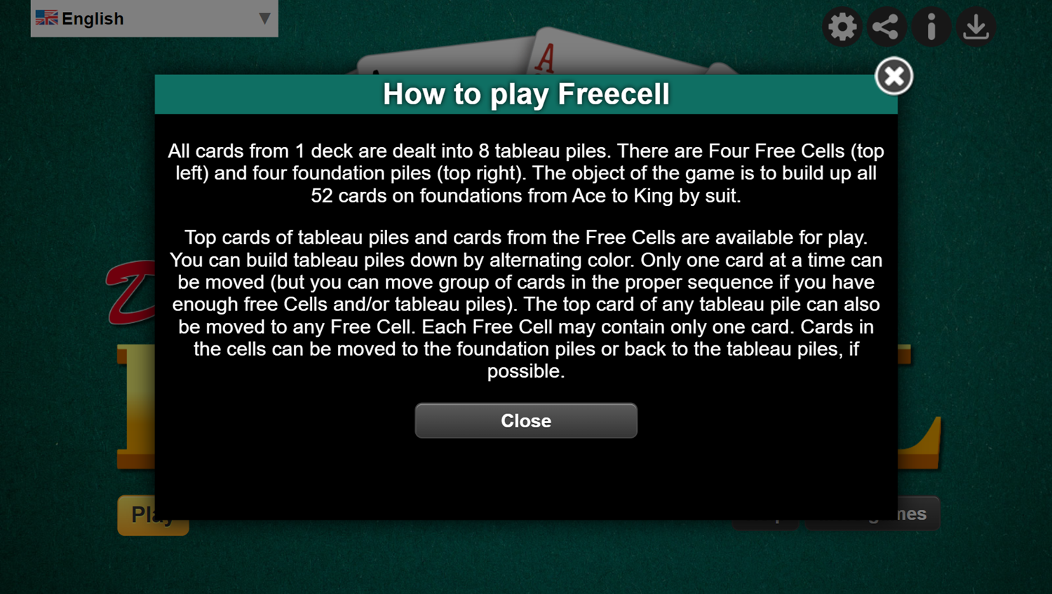 Daily Freecell Game How To Play Screenshot.