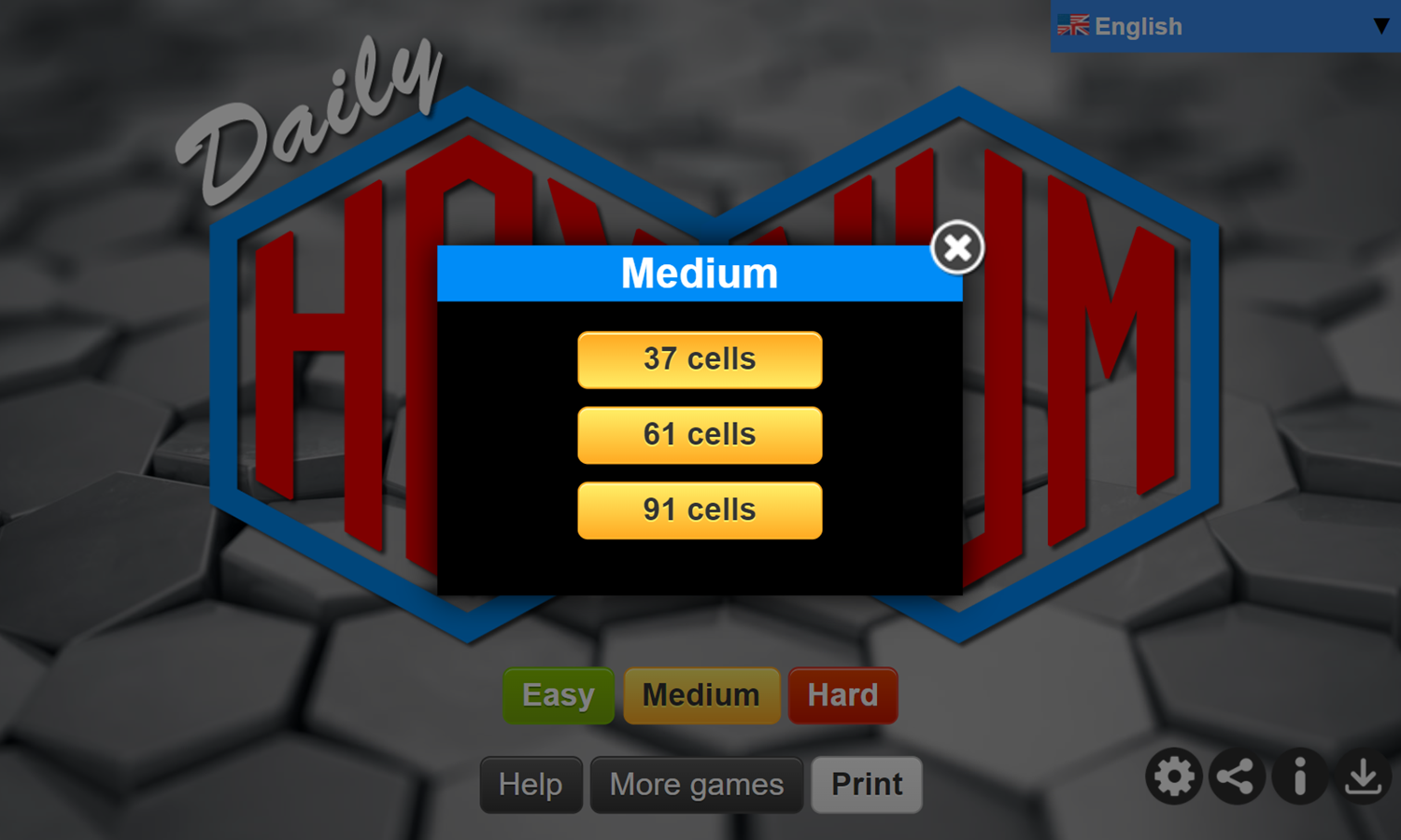 Daily Hex Num Game Stage Select Screenshot.