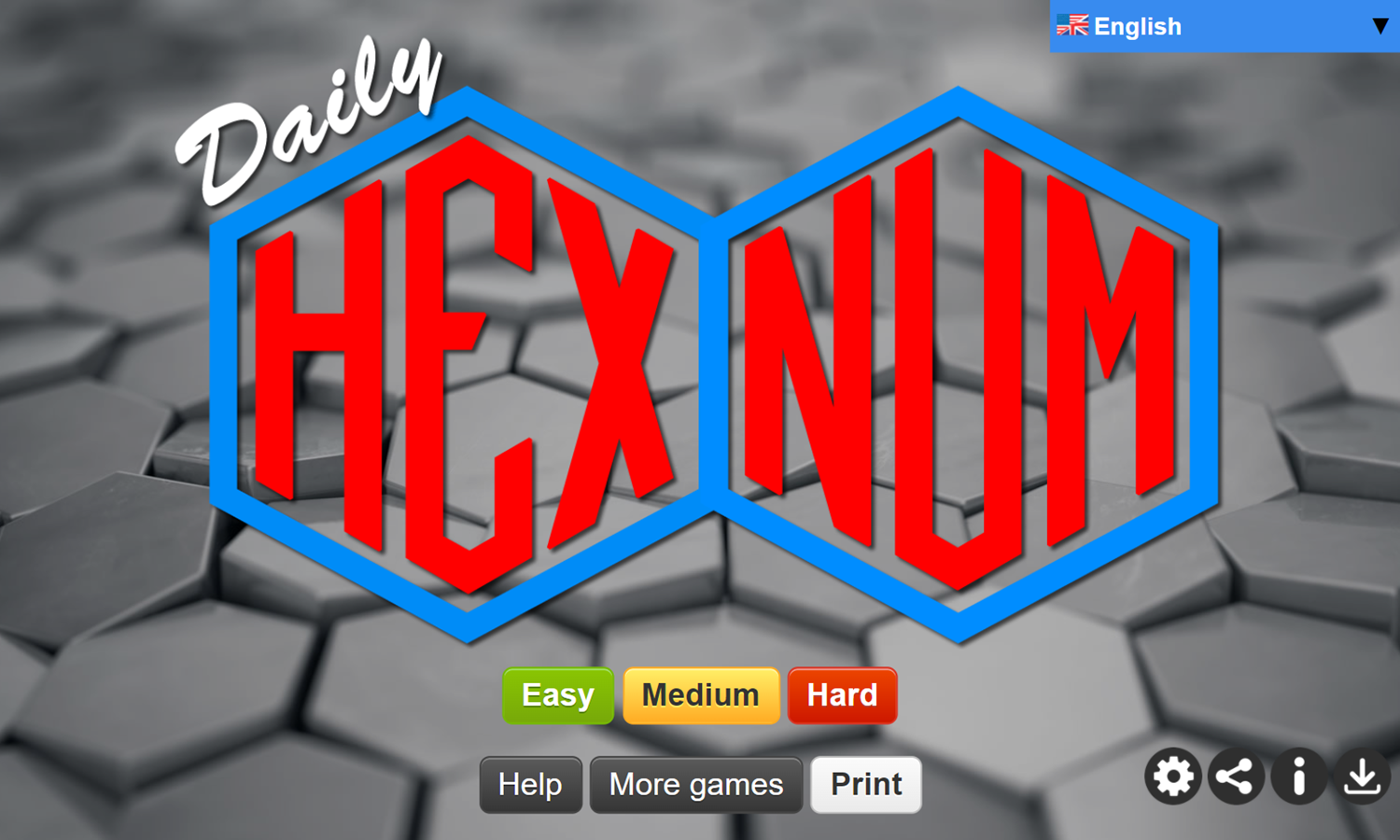 Daily Hex Num Game Welcome Screen Screenshot.
