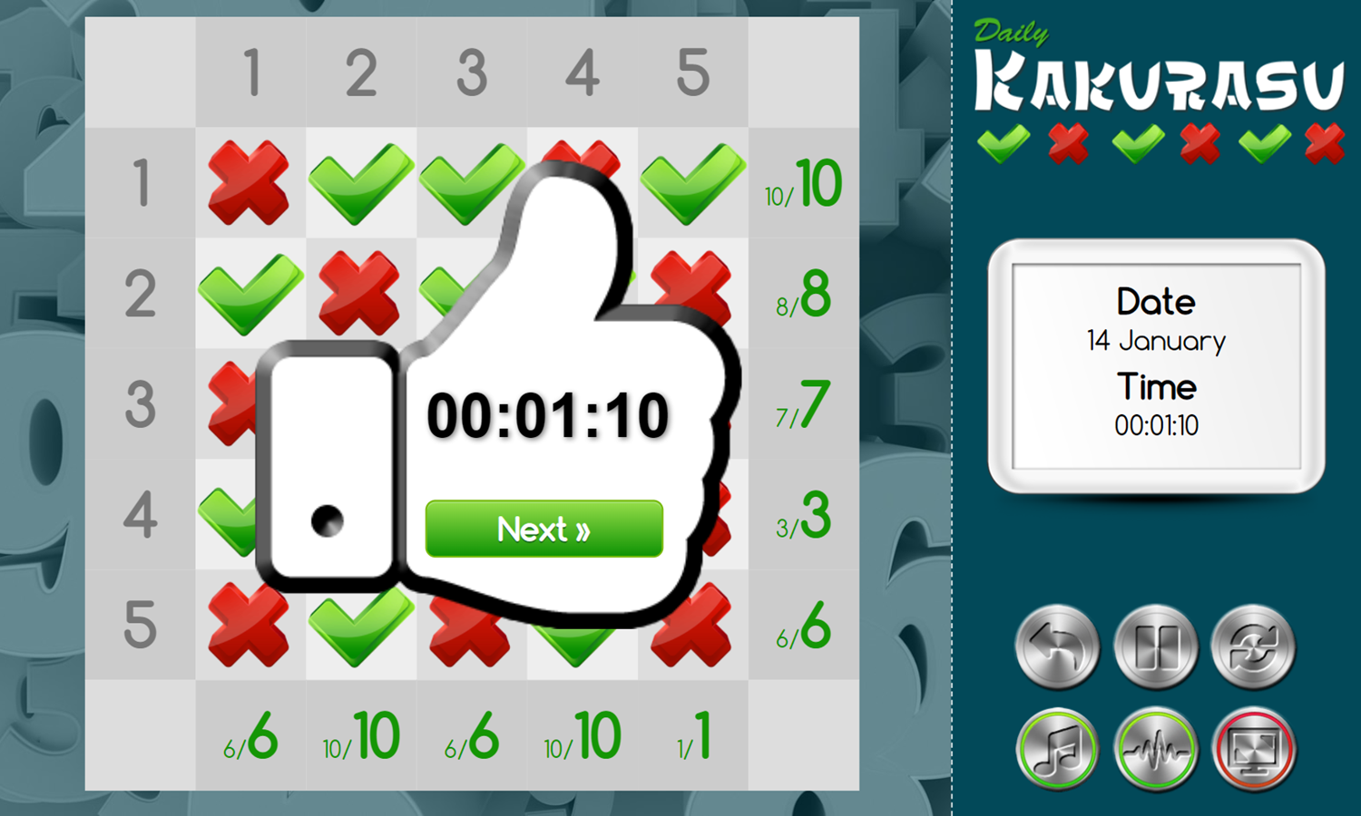 Daily Kakurasu Game Complete Screenshot.