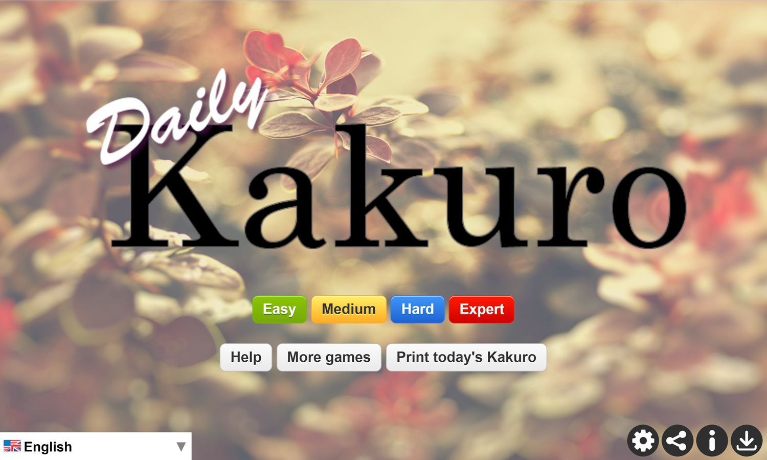 Daily Kakuro Game Welcome Screen Screenshot.