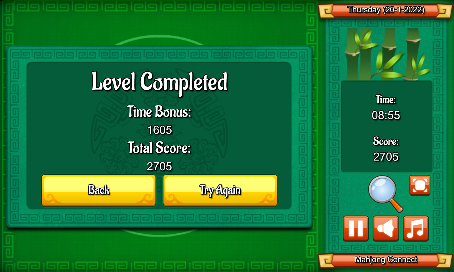 Daily Mahjong Mahjong Connect Level Completed Screen Screenshot.